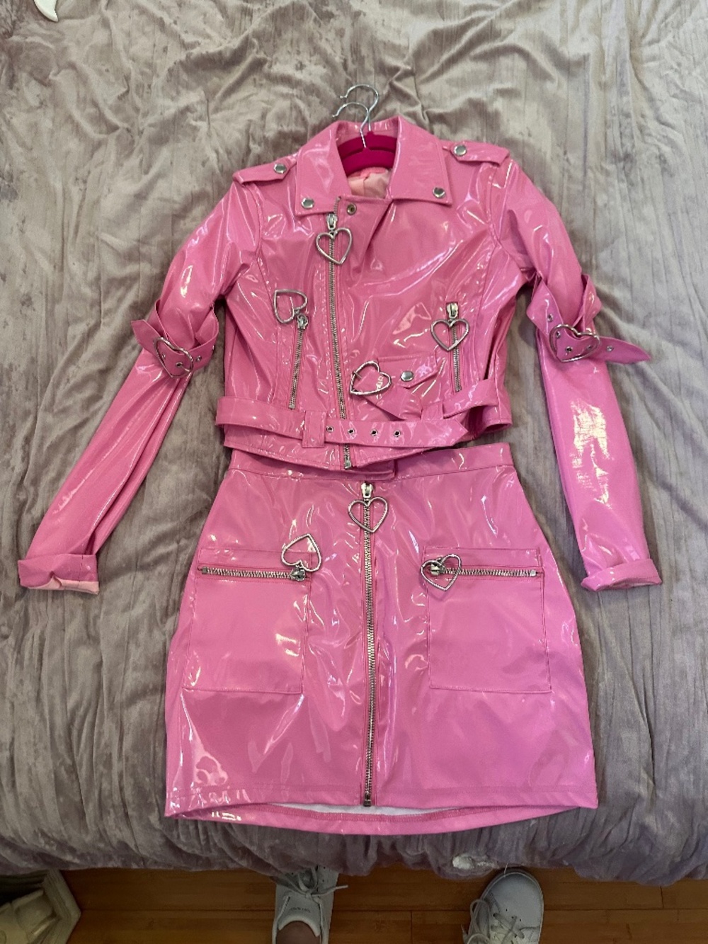 Sugar Thrillz by Dolls Kill Pink Patent Leather Mini Skirt & Jacket
